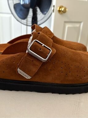 All Saints Men's Suede Buckle Slip-On in Chestnut